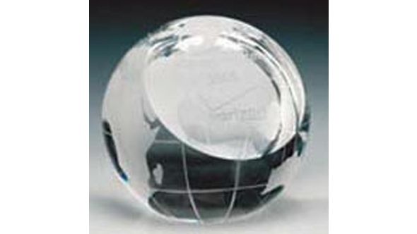 80mm Crystal globe award with sloping flat face