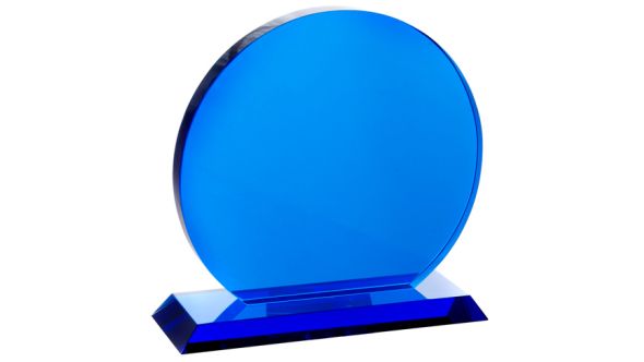 Large blue crystal circle trophy award