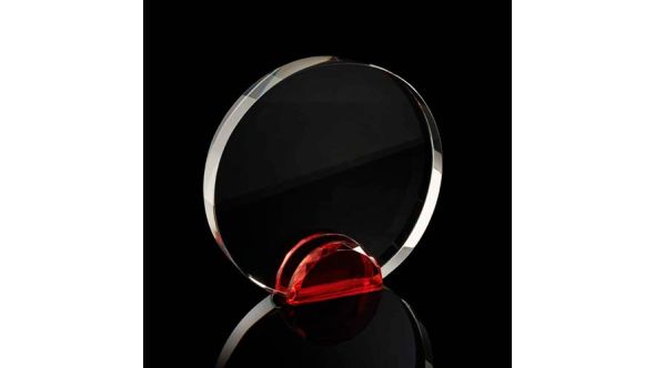 Medium optical crystal round award with red crystal facet stand