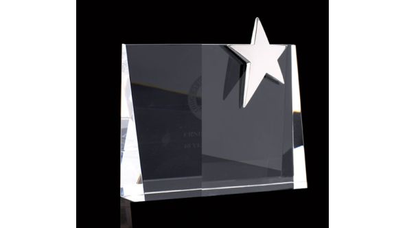 Large crystal landscape wedge award with silver chrome star