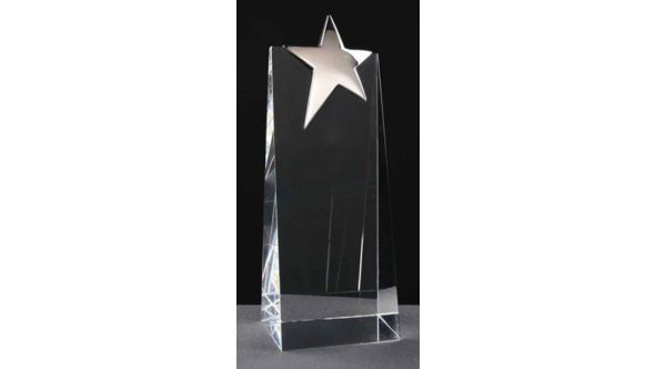 Medium crystal star wedge award with silver chrome star