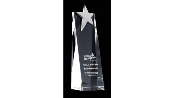 Extra large crystal star wedge award with silver chrome star