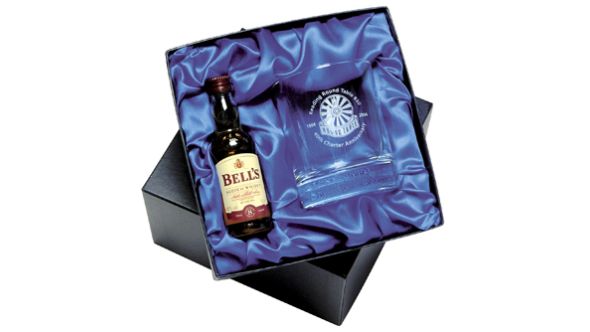 Miniature Bells whisky set supplied in a satin lined box 